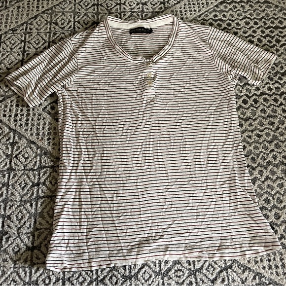 United By Blue Cream Navy and Dark Red Henley T-shirt in Hemp/Linen - Picture 5 of 9